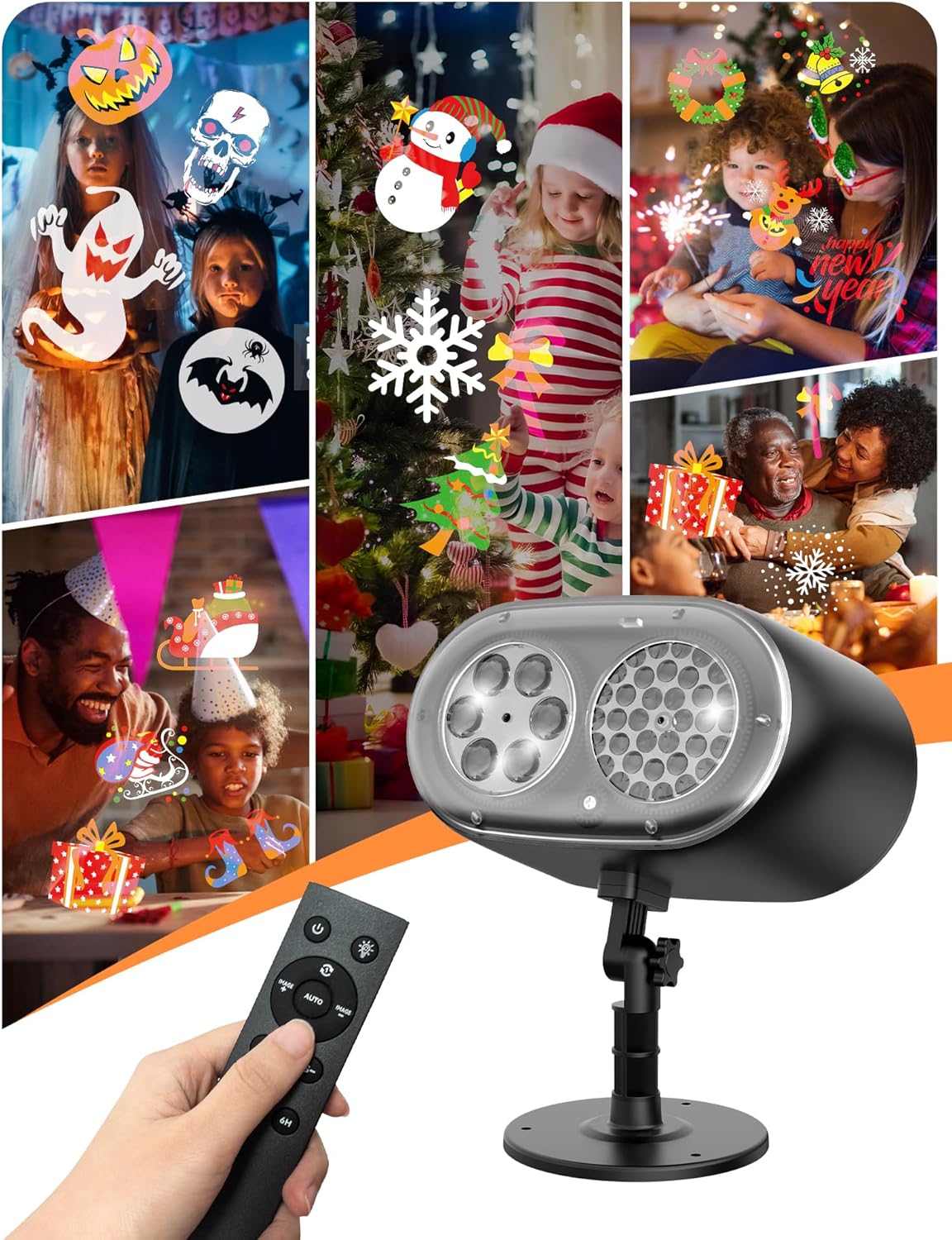 Christmas Projector Lights Outdoor, Christmas Patterns Holiday Projectors, 12 HD Effects (3D Ocean Wave   Patterns), Holiday Projector, Christmas Decorations for Light Show (Black-Christmas-01)